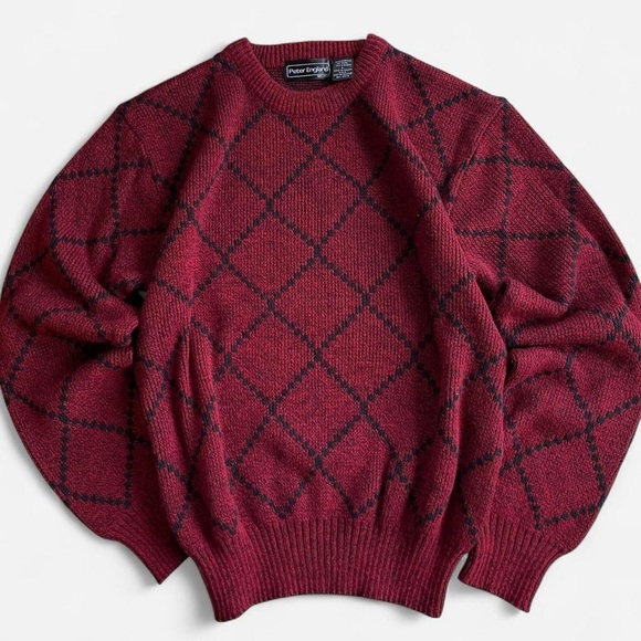 Peter England Other - Vintage Peter England Red Black Argyle Knit Crewneck Pullover Sweater L